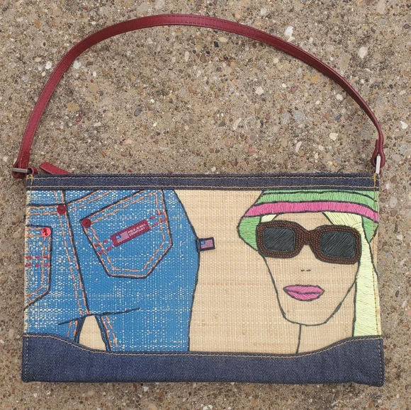 Polo Jeans Co. Ralph Lauren Raffeta Fashion Denim Woman's Face Shoulder Bag RL - Picture 1 of 6